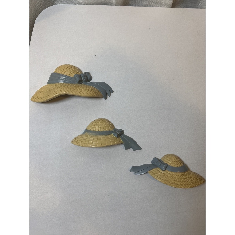 Homco Home Interiors Vtg 1987 Burwood Blue Bonnet Straw Hats Wall Hanging Decor